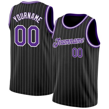 Personalized Purple Black White Pinstripe Basketball Jersey for Men and Women Personalized Black White Pinstripe Purple-White