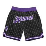 Personalized Black White Pinstripe Basketball Shorts with Purple Accents Personalized Black White Pinstripe Purple-White