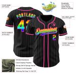 Personalized 3D Baseball Jersey Rainbow-Pink Black White Pinstripe Design Personalized Black White Pinstripe Rainbow-Pink