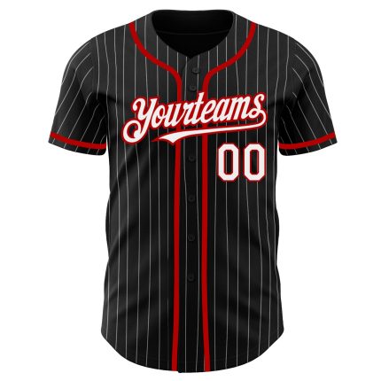 Custom Name and Number Authentic Baseball Jersey - Personalized Black White Pinstripe Design Personalized Black White Pinstripe