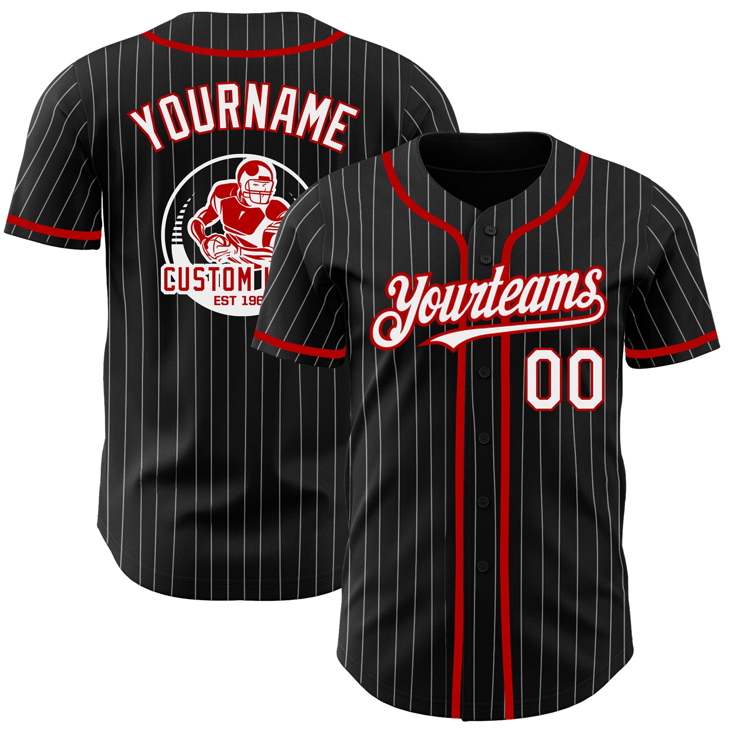 Custom Name and Number Authentic Baseball Jersey - Personalized Black White Pinstripe Design Personalized Black White Pinstripe