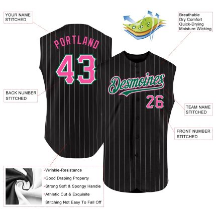 Custom Name Number Personalized Black White Pinstripe Red Baseball Jersey Sleeveless Authentic Team Apparel Personalized
