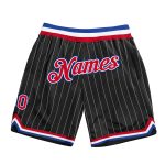 Personalized Black White Pinstripe Basketball Shorts with Red and Royal Accents Personalized Black White Pinstripe Red-Royal