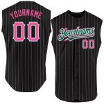 Personalized Black and White Pinstripe Sleeveless Baseball Jersey with Red Accents Personalized Black White Pinstripe Red