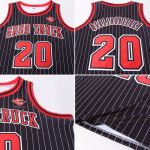 Custom Personalized Basketball Jersey Black White Pinstripe Red-White with Name and Number - Authentic Team Apparel Personalized
