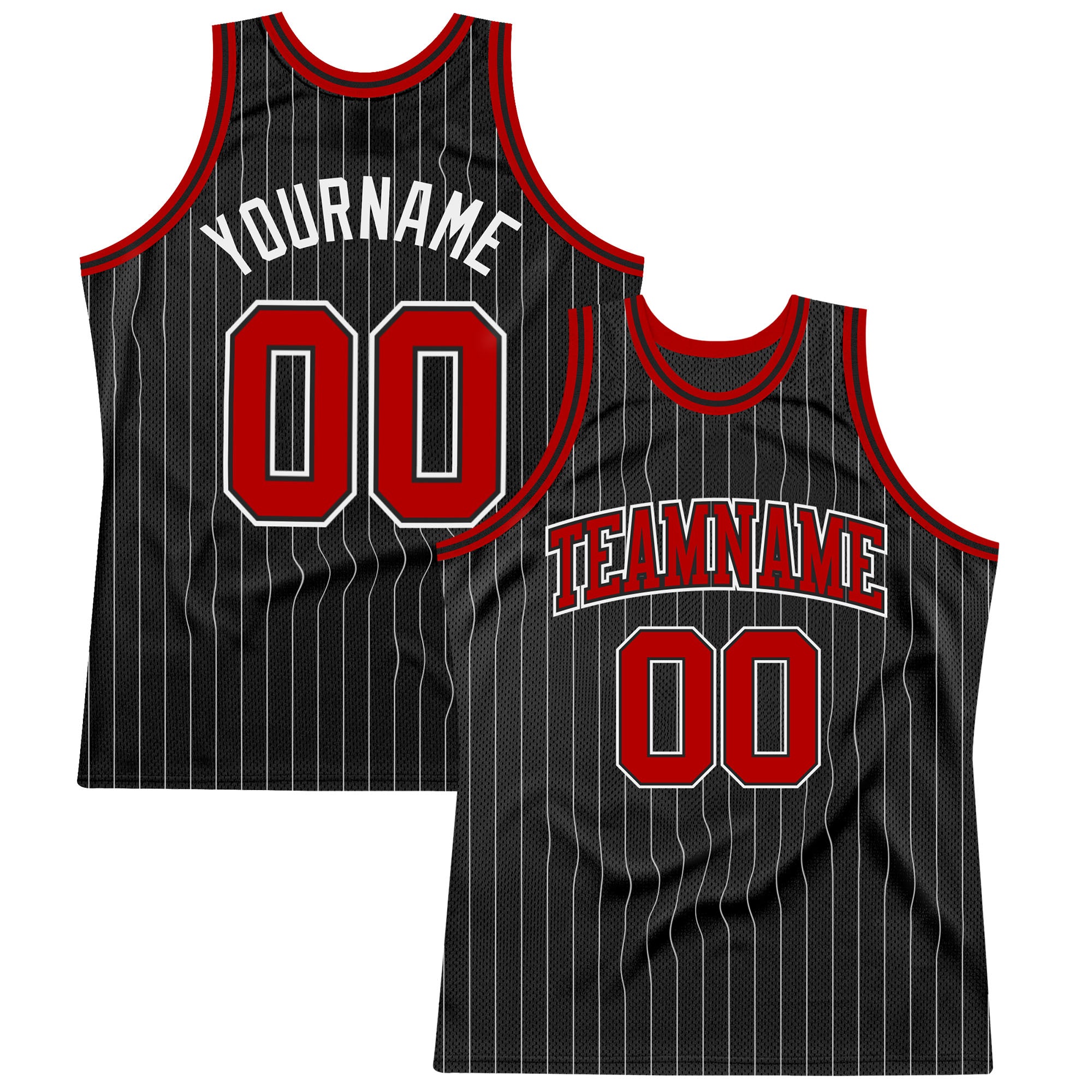 Personalized Black White Pinstripe Basketball Jersey Red-White Authentic Sportswear Personalized Black White Pinstripe Red-White