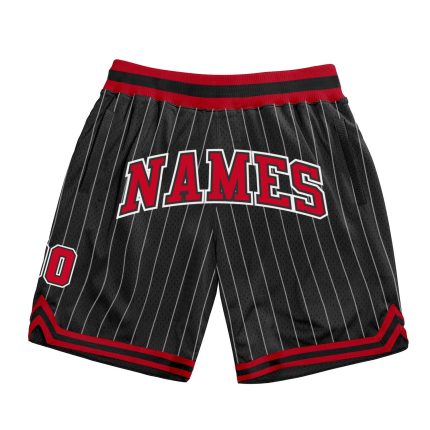 Custom Team Name Number Basketball Shorts Black White Pinstripe Authentic Red White Personalized Black White Pinstripe Red-White