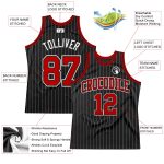 Personalized Basketball Jersey Red-White Black White Pinstripe for Men 2 Personalized Black White Pinstripe Red-White Basketball