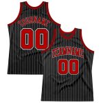 Custom Black and White Pinstripe Basketball Jersey with Red and White Accents Personalized Black White Pinstripe Red-White