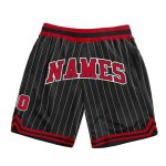 Personalized Red White Basketball Shorts with Black White Pinstripe Design Personalized Black White Pinstripe Red-White Basketball