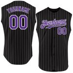 Custom Name and Number Personalized Black White Pinstripe Sleeveless Baseball Jersey - Royal Authentic Team Jersey Personalized