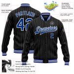 Custom Name Number Royal Bomber Varsity Letterman Jacket Personalized Black White Pinstripe Full-Snap Personalized Black