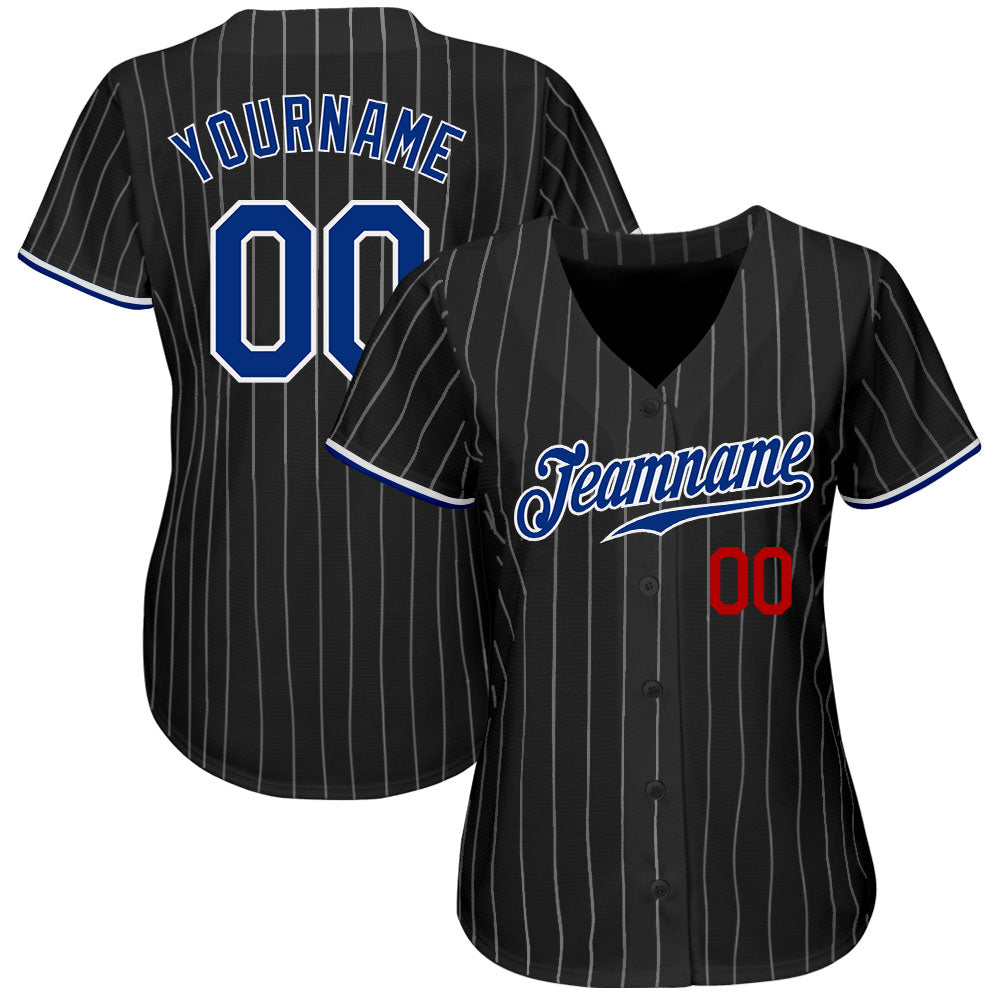 Personalized Black White Pinstripe Royal-Red Authentic Baseball Jersey Team Custom Name and Number Custom Name Number Authentic Baseball Jersey - Personalized Black White Pinstripe Royal-Red Personalized Black White Pinstripe - Image 2