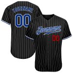 Personalized Royal-Red Pinstripe Baseball Jersey - Custom Black and White Design Personalized Black White Pinstripe Royal-Red