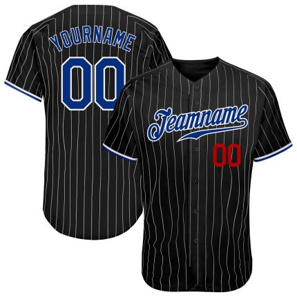 Personalized Royal-Red Pinstripe Baseball Jersey - Custom Black and White Design Personalized Black White Pinstripe Royal-Red