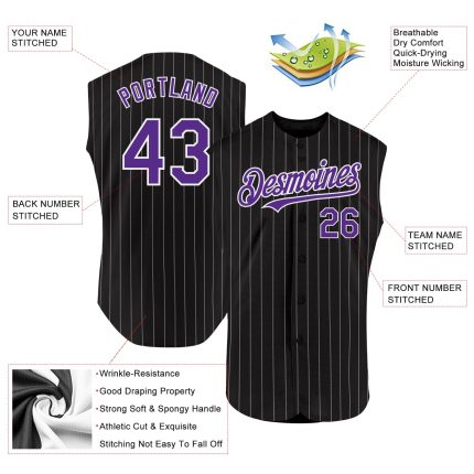 Personalized Black and White Pinstripe Sleeveless Baseball Jersey for Men Personalized Black White Pinstripe Royal Sleeveless