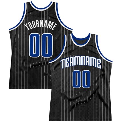 Custom Name Number Basketball Jersey - Personalized Black White Pinstripe Royal-White Authentic Team Jersey Personalized