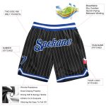 Custom Name Number Authentic Basketball Shorts Black White Pinstripe Royal White Team Design Personalized Black White Pinstripe
