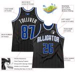 Personalized Black and White Pinstripe Basketball Jersey - Royal White Design Personalized Black White Pinstripe Royal-White