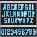 Custom Name and Number Personalized Black White Pinstripe Baseball Jersey in Sky Blue - Authentic Team Apparel Personalized