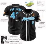 Custom Name and Number Personalized Black White Pinstripe Baseball Jersey in Sky Blue - Authentic Team Apparel Personalized