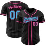 Personalized Baseball Jersey in Black White Pinstripe with Sky Blue and Pink Personalized Black White Pinstripe Sky Blue-Pink