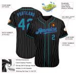Customizable Teal and Purple Pinstripe Baseball Jersey with Name and Number - Authentic Black and White Team Apparel Personalized