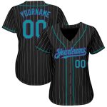 Customizable Teal and Purple Pinstripe Baseball Jersey with Name and Number - Authentic Black and White Team Apparel Personalized