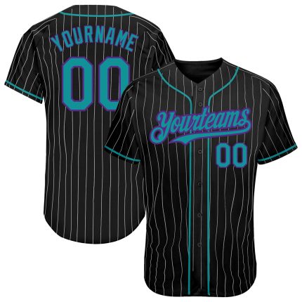 Personalized Teal Purple Black White Pinstripe Baseball Jersey for Custom Team Apparel Personalized Black White Pinstripe