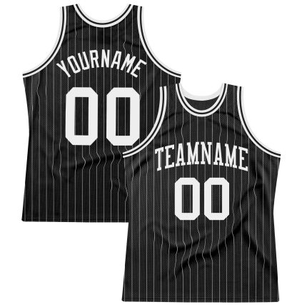 Custom Name and Number Personalized Black White Pinstripe Basketball Jersey Authentic Personalized Black White Pinstripe