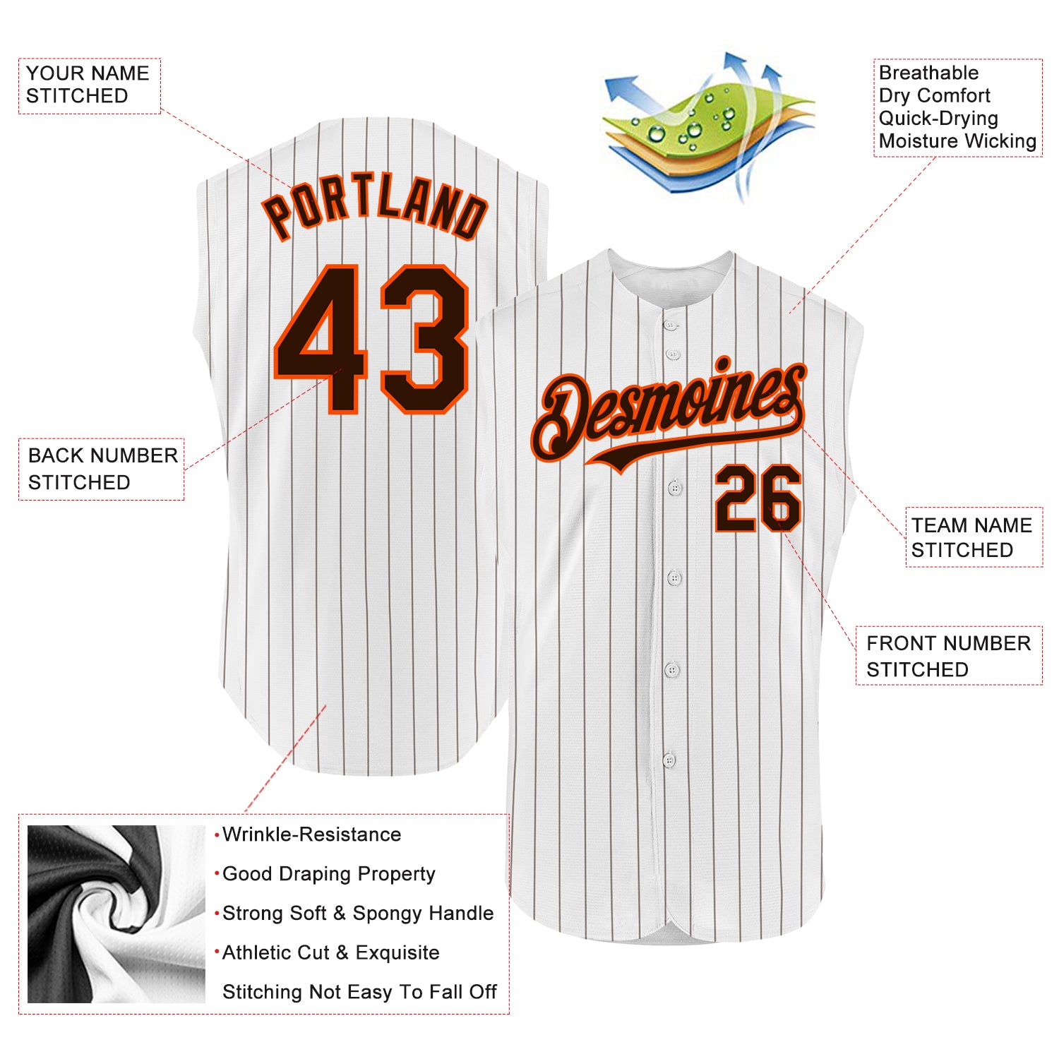 Personalized Black White Pinstripe White Authentic Sleeveless Baseball Jersey Team Custom Name and Number Custom Name Number Personalized Black White Pinstripe Sleeveless Baseball Jersey - Authentic Team Apparel Personalized Black - Image 2