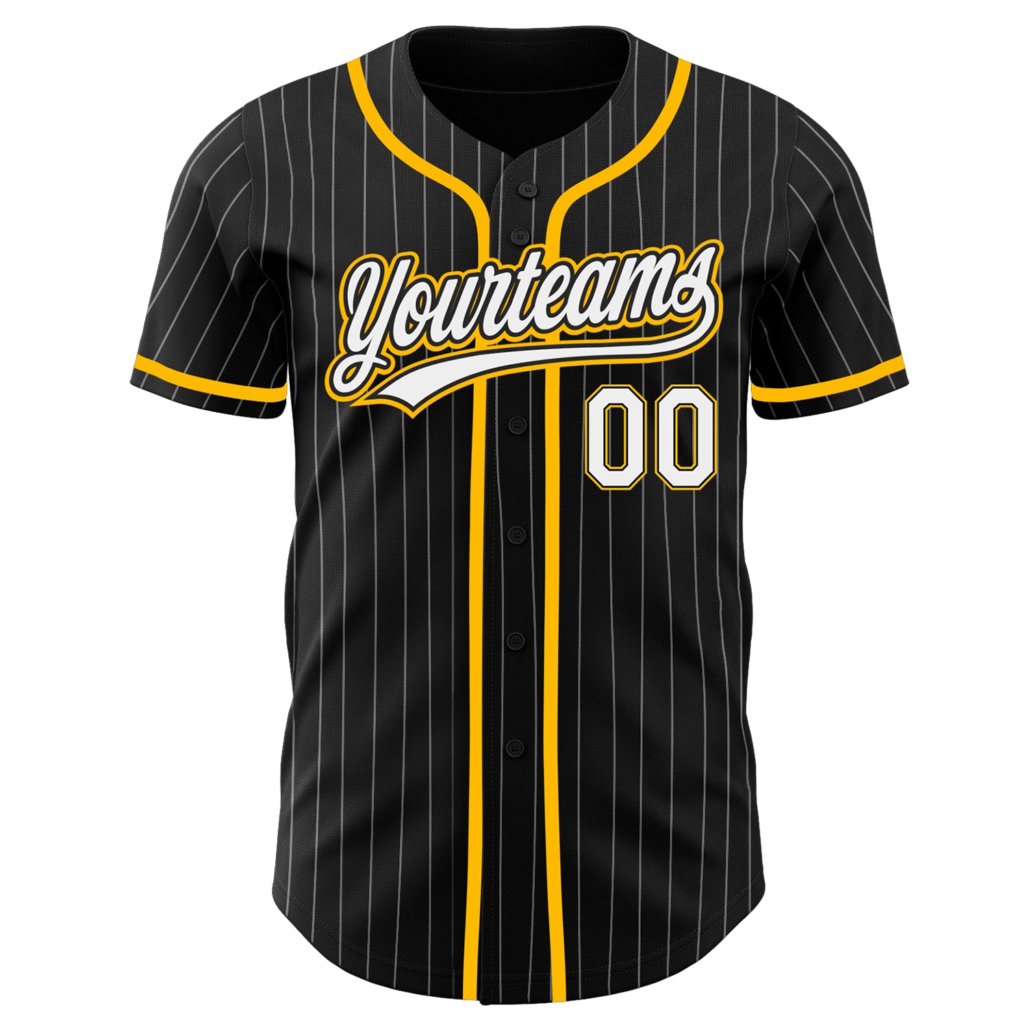Personalized Black White Pinstripe White-Gold Authentic Baseball Jersey Team Custom Name and Number Custom Name and Number Personalized Black and White Pinstripe Authentic Baseball Jersey - Team Jersey Personalized Black - Image 2