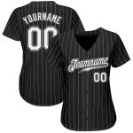 Custom Name and Number Personalized Black White Pinstripe Baseball Jersey for Authentic Team Personalized Black White Pinstripe
