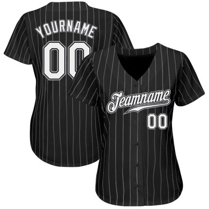 Custom Name and Number Personalized Black White Pinstripe Baseball Jersey for Authentic Team Personalized Black White Pinstripe
