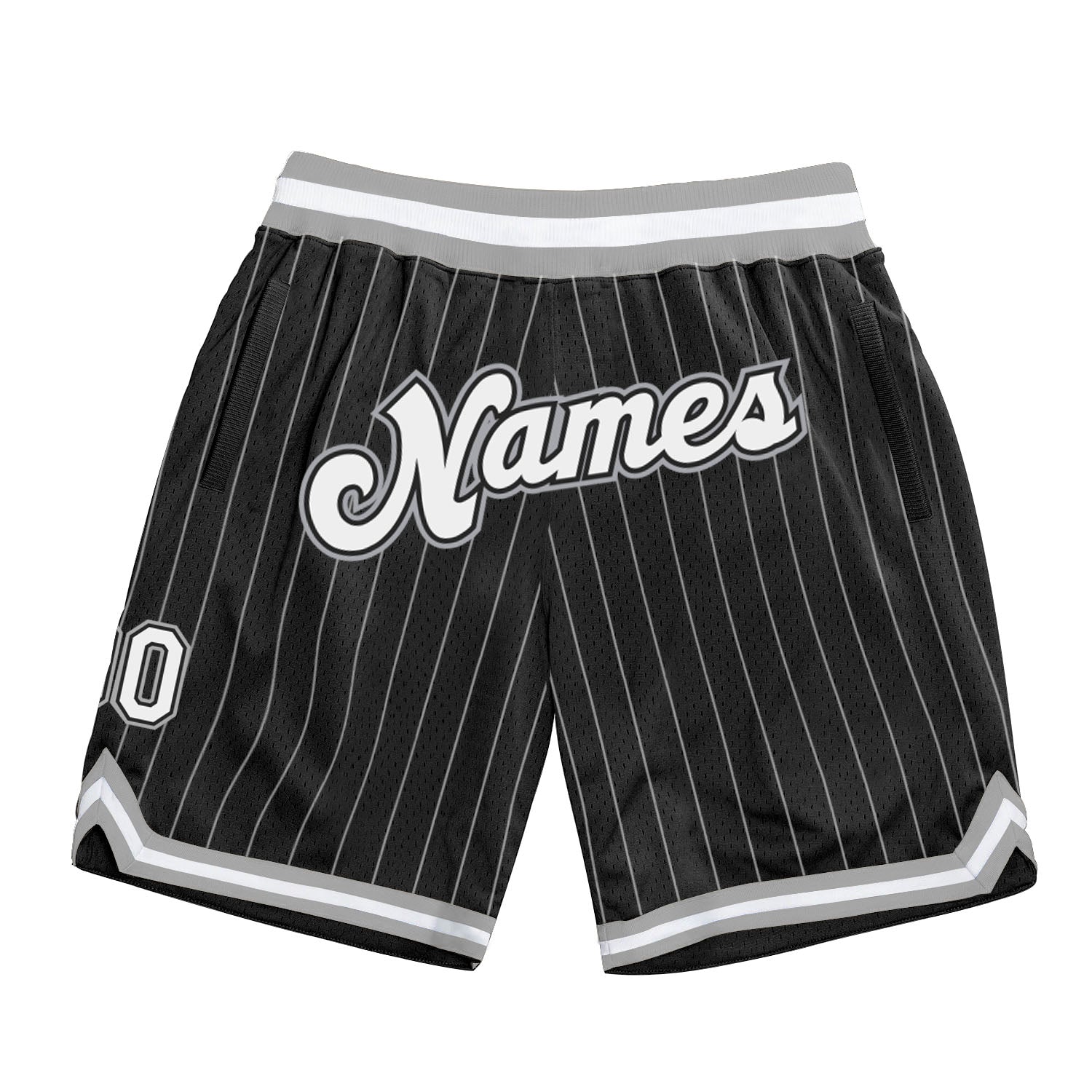 Custom Name Number Basketball Shorts Black White Pinstripe Authentic Team Gray Personalized Black White Pinstripe White-Gray