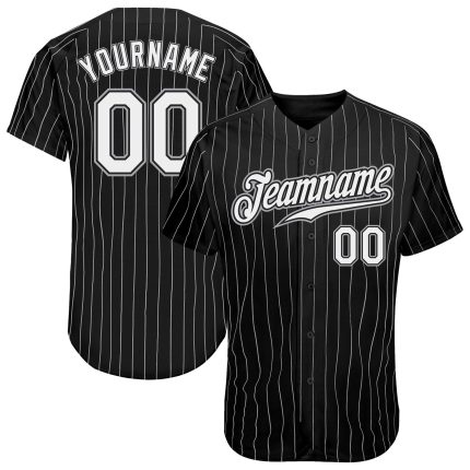 Personalized Black White Pinstripe Baseball Jersey - Custom Gray Sports Jersey Personalized Black White Pinstripe White-Gray