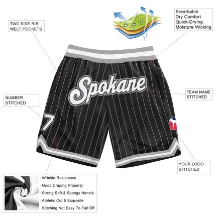 Personalized Black and White Pinstripe Basketball Shorts for Men and Women Personalized Black White Pinstripe White-Gray