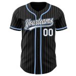 Custom Team Name Number Personalized Baseball Jersey Black White Pinstripe Light Blue Authentic Design Personalized Black
