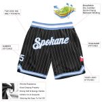 Custom Name Number Authentic Basketball Shorts Black White Pinstripe Light Blue - Personalized Team Apparel Personalized
