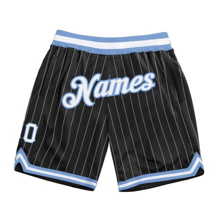 Personalized Black and White Pinstripe Basketball Shorts for Men - Light Blue Personalized Black White Pinstripe White-Light