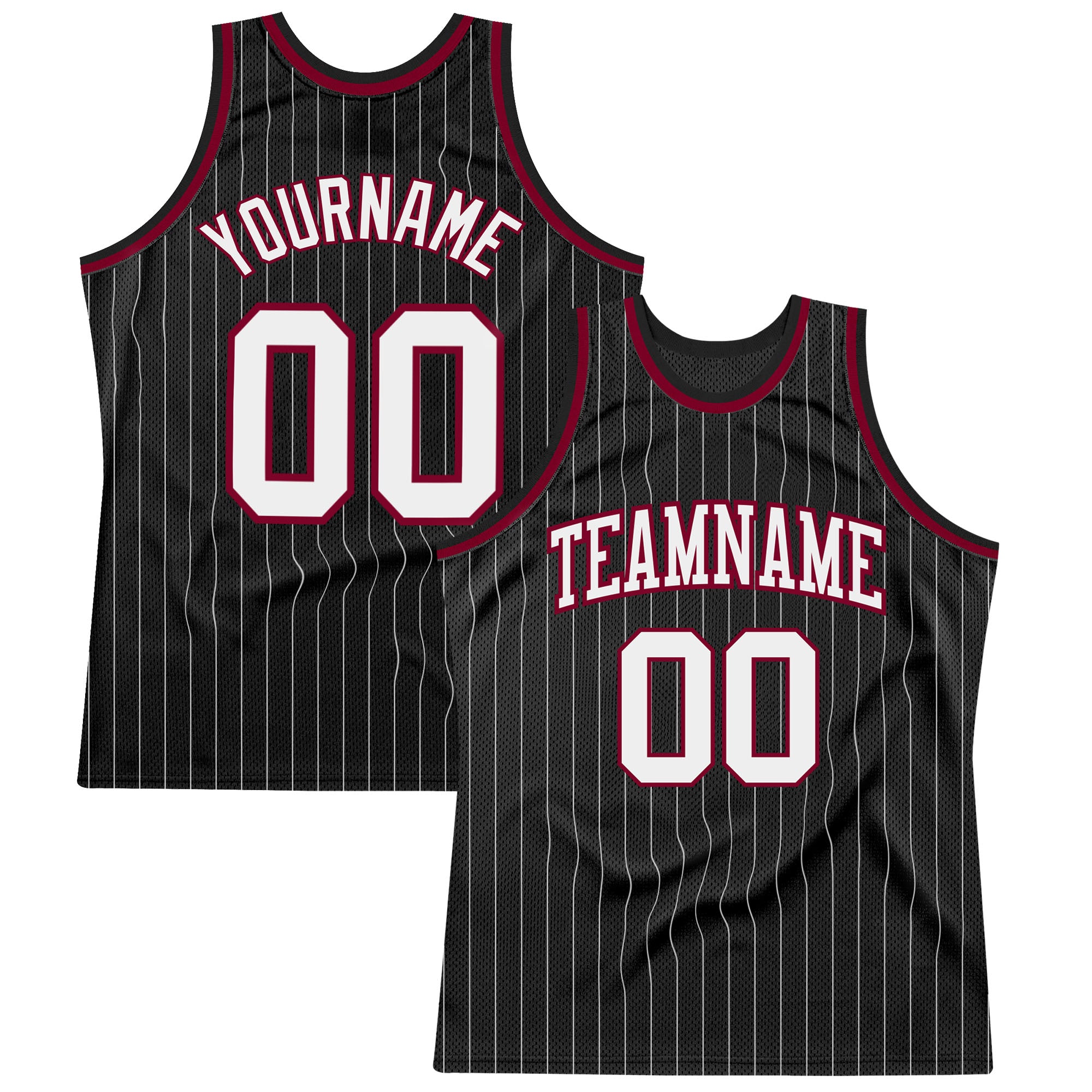 Personalized Custom Name Number Basketball Jersey Black White Pinstripe White Maroon Authentic Design Personalized Black