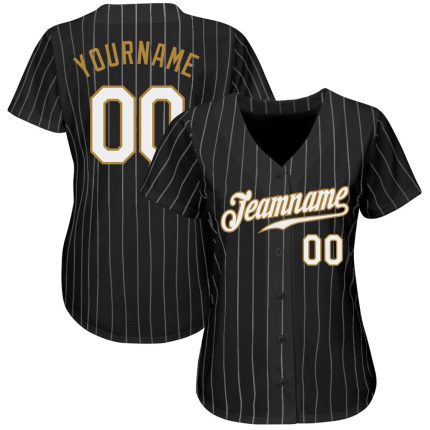 Custom Name and Number Personalized Black and White Pinstripe Authentic Baseball Jersey Team Personalized Black White Pinstripe