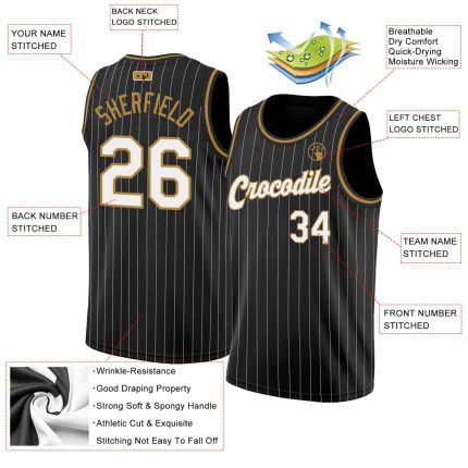 Custom Black White Pinstripe Basketball Jersey with Personalized Name and Number - Authentic Team Gear Personalized Black