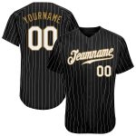 Personalized Black White Pinstripe Baseball Jersey - Old Gold Design Personalized Black White Pinstripe White-Old Gold Baseball
