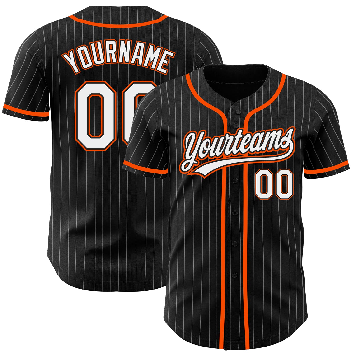Personalized Black and White Pinstripe Baseball Jersey - Custom White-Orange Design, Size 2 Personalized Black White Pinstripe