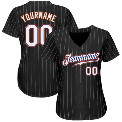 Personalized Black White Pinstripe Baseball Jersey - White and Orange Custom Jersey Personalized Black White Pinstripe White-Orange