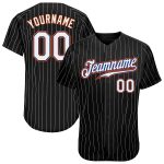 Personalized Black White Pinstripe Baseball Jersey - White and Orange Custom Jersey Personalized Black White Pinstripe White-Orange