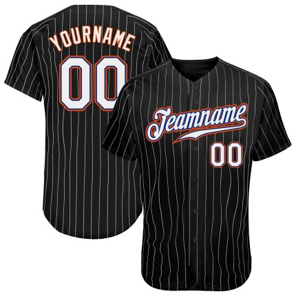 Personalized Black White Pinstripe Baseball Jersey - White and Orange Custom Jersey Personalized Black White Pinstripe White-Orange