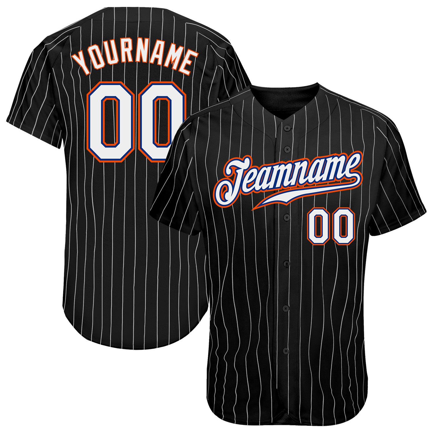 Personalized Black White Pinstripe Baseball Jersey - White and Orange Custom Jersey Personalized Black White Pinstripe White-Orange