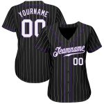 Personalized Black and White Pinstripe Baseball Jersey for Men and Women - White Purple Design Personalized Black White Pinstripe